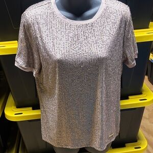 Anne Klein Shimmering Short Sleeve Top - mauve color